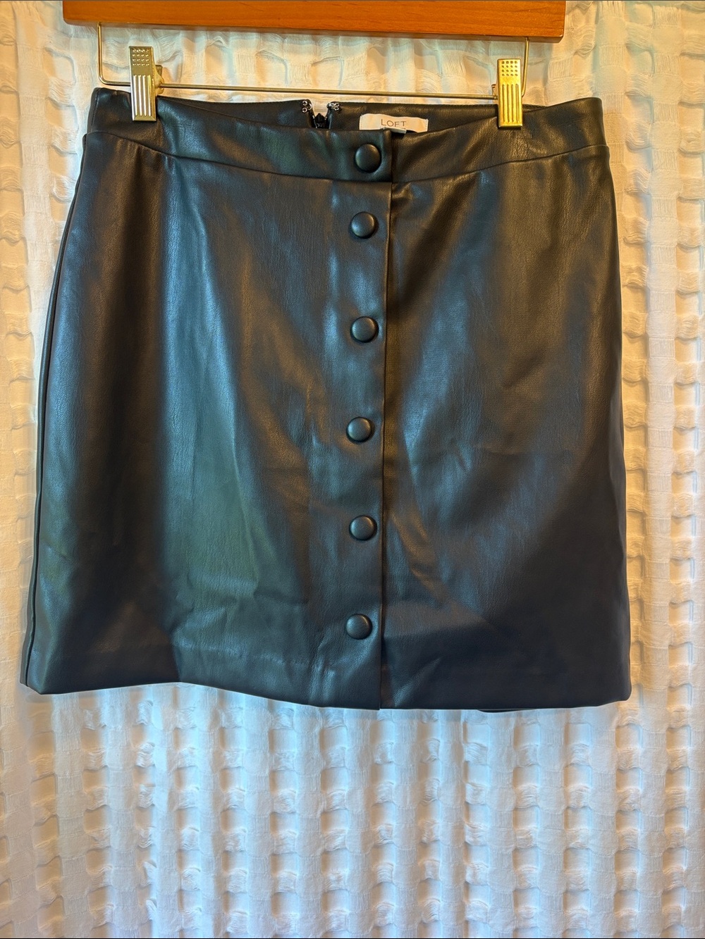 LOFT Black Faux Leather Button-Front Mini Skirt